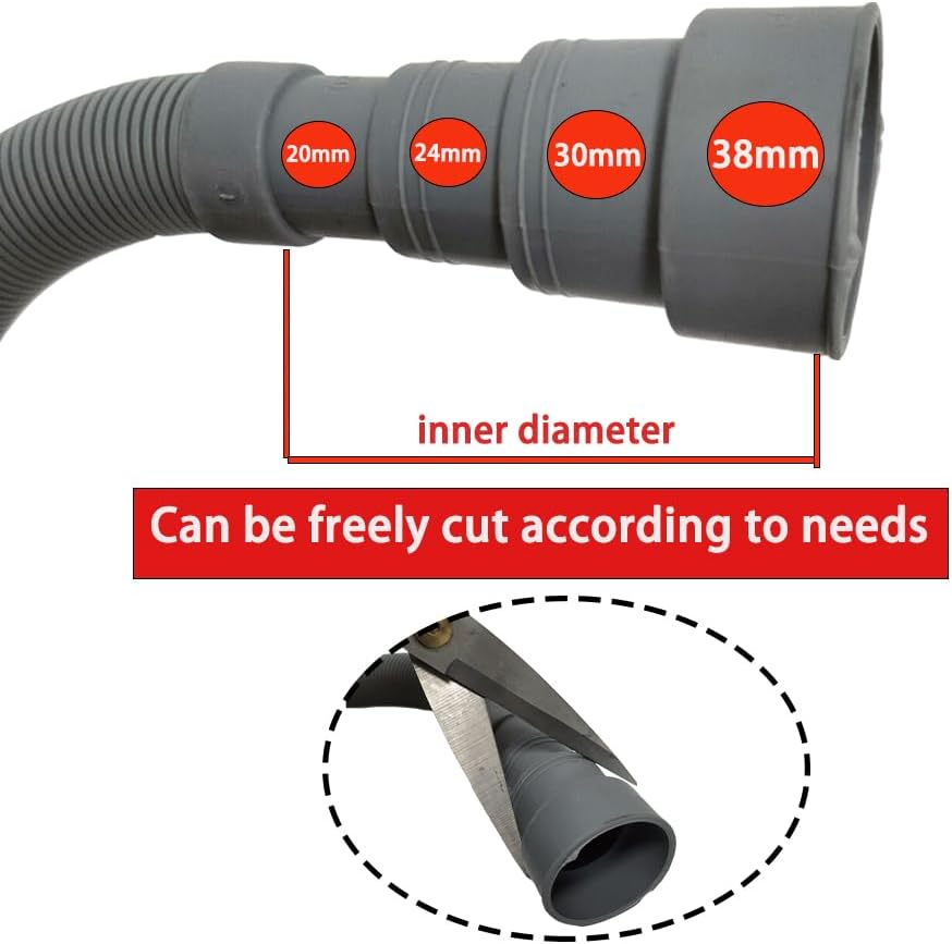 Washing Machine Drain Hose, Drain Extension Kit with White Extension, Two Hose Clamps, U-Shaped Fixed Hook (6.5FT)