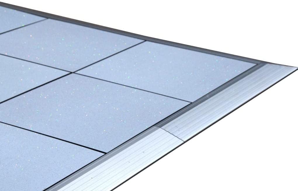 Portable White Sparkle Dance Floor Kit with Aluminum Edging, 18x18 Foot Heavy Duty Commercial Grade Waterproof Vinyl Tile for Weddings Receptions Parties Events and Dance Studios, Indoor Outdoor