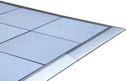 Portable White Sparkle Dance Floor Kit with Aluminum Edging, 18x18 Foot Heavy Duty Commercial Grade Waterproof Vinyl Tile for Weddings Receptions Parties Events and Dance Studios, Indoor Outdoor