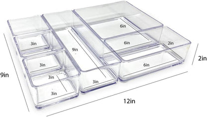 Isaac Jacobs 6-Tray Clear Acrylic Organizer Set, Multi-Purpose Stackable Storage for Makeup, Crafts, Office & More