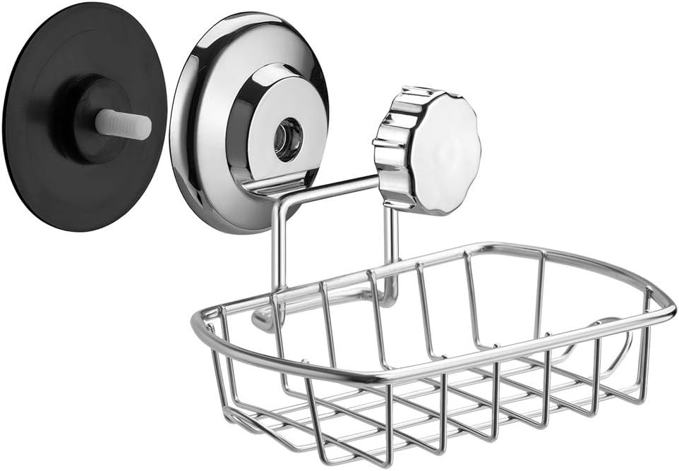 SANNO Suction Soap Dish with Hooks | Soap Holder Saver Tray for Shower, Bathroom, Tub, Kitchen Sink