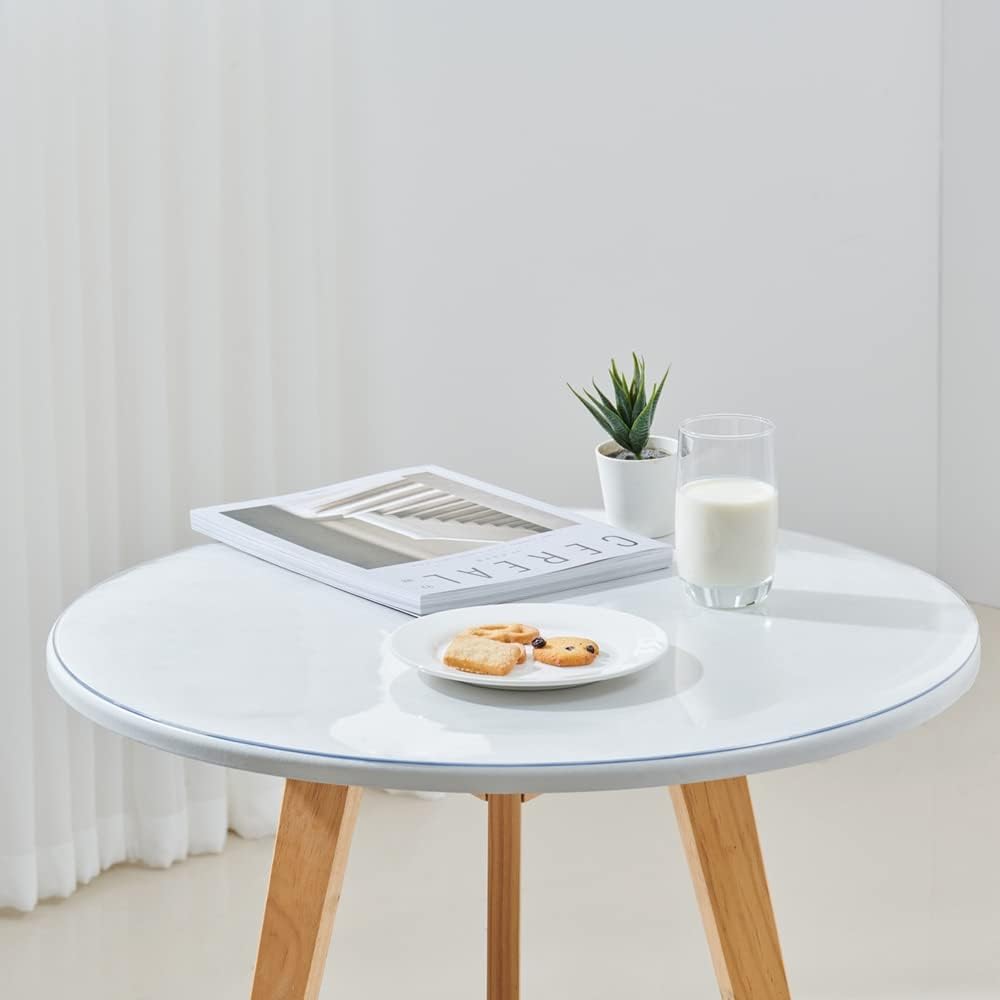 20 Inch 1.5mm Clear Round Table Cover Protector, Thick Plastic Desk Protector Mat, Round Waterproof PVC Desk Cover