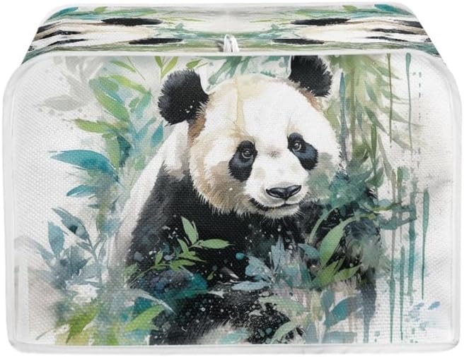 Toaster Cover 2 Slice, Watercolor Panda Bamboo Dustproof Bakeware Protector with Hang Loop (14x14") 2PCS