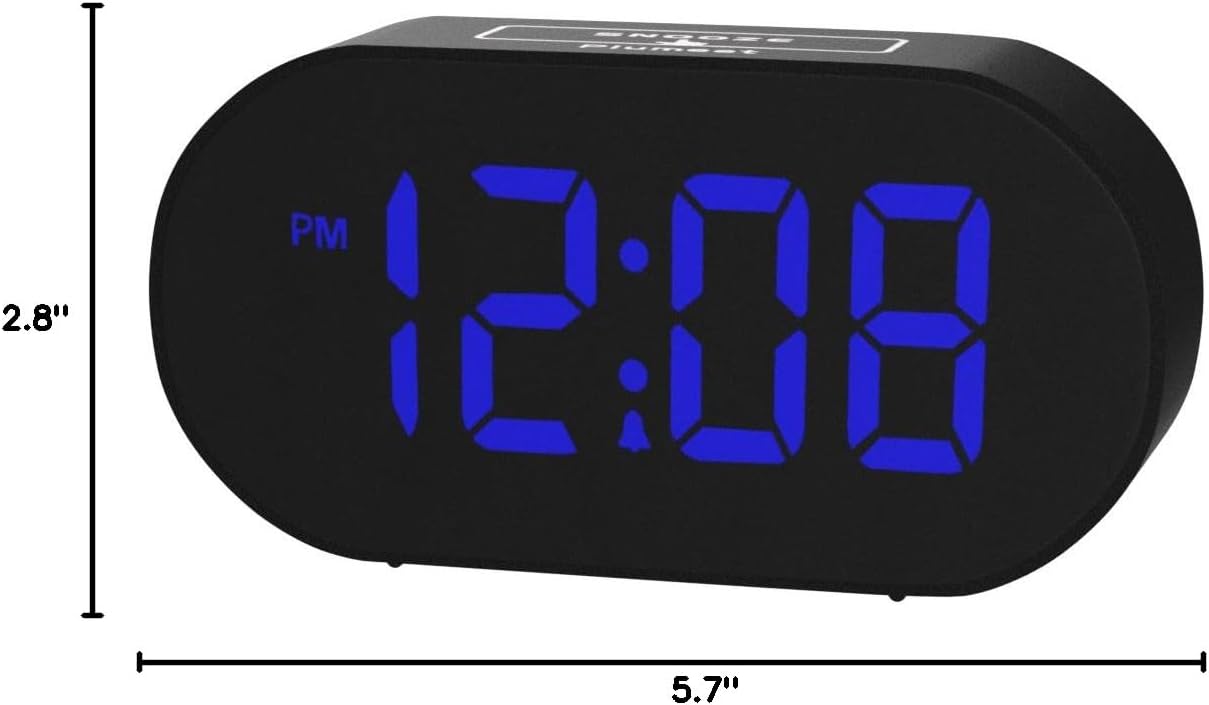 Plumeet [Updated Version] LED Alarm Clock with Adjustable Brightness Dimmer, Blue Digit Display, USB Port, Navy Blue