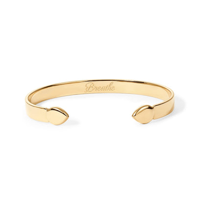 PAVOI 14K Yellow Gold Plated Stainless Steel Bangle Bracelets for Women | Breathe Inspirational Engraved Adjustable Mantra Cuff Bangle | Personalized Gift for Her Mom Sister | Birthday Gifts for Women
