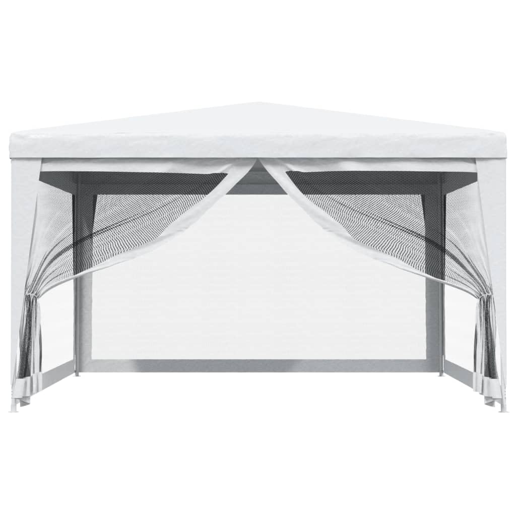 Xhnifbn 13.1'x13.1' White Party Tent with 4 Mesh Sidewalls, Heavy-Duty Iron Frame PE Roof, Water & UV Protection, Zipped Door, Outdoor Gazebo for Backyard Weddings, BBQs & Festivals