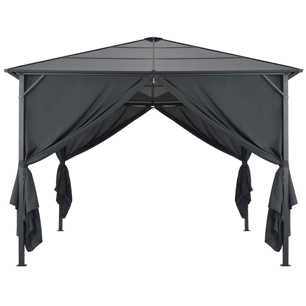 Outdoor Gazebo 9.8'x9.8' Hardtop Canopy Pavilion with Protective Curtains, Aluminum and Steel Frame for Backyard Patio Garden Lawn Events
