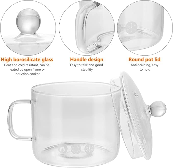 Glass Saucepan with Cover, Glass Cookware for Stove, Instant Noodles Pot, Clear Cooking Pot