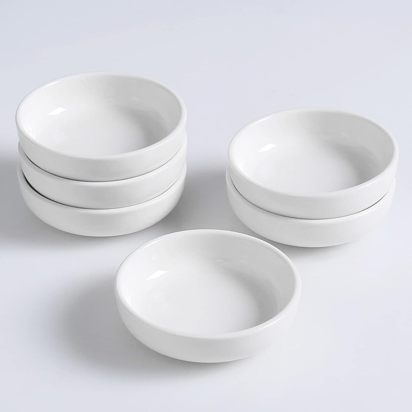 Ceramic Dipping Bowls Set of 6, 3 Oz Mini Pinch Bowls for Soy Sauce, Condiment, Appetizer, Seasoning, White