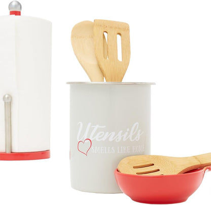 Home Basics Large Metal Kitchen Utensil Holder for Countertop, 6.25" Farmhouse Cooking Utensil Crock Tool Organizer