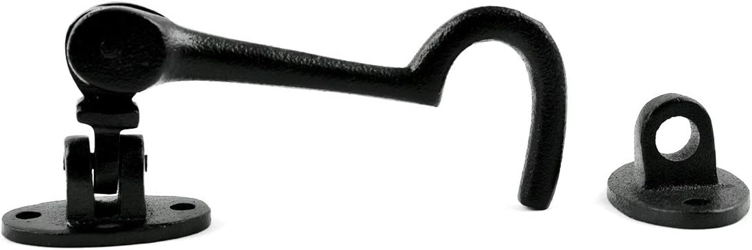 Renovators Supply Manufacturing Door Latch Lock, 4.5 in. Black Wrought Iron Swivel Hook and Eye Latch