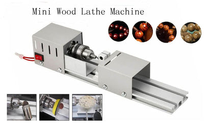 Jinegelela Professional mini Lathe Machine, Lathe Tools Woodworking Machine, Lathe Beads Polisher, CNC DIY Woodworking Wood Lathe Machine (Silver)
