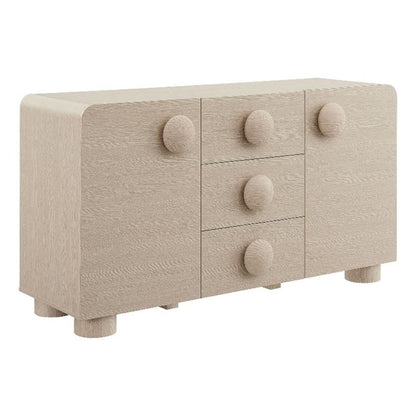 Modway Sonnet Retro Curved Sideboard in Ash – 57 Inch Modern Buffet Cabinet with Circle Knobs – Credenza Cabinet with 3 Drawers – TV Stand Media Cabinet for Living Room, Home Office, Lounge Area