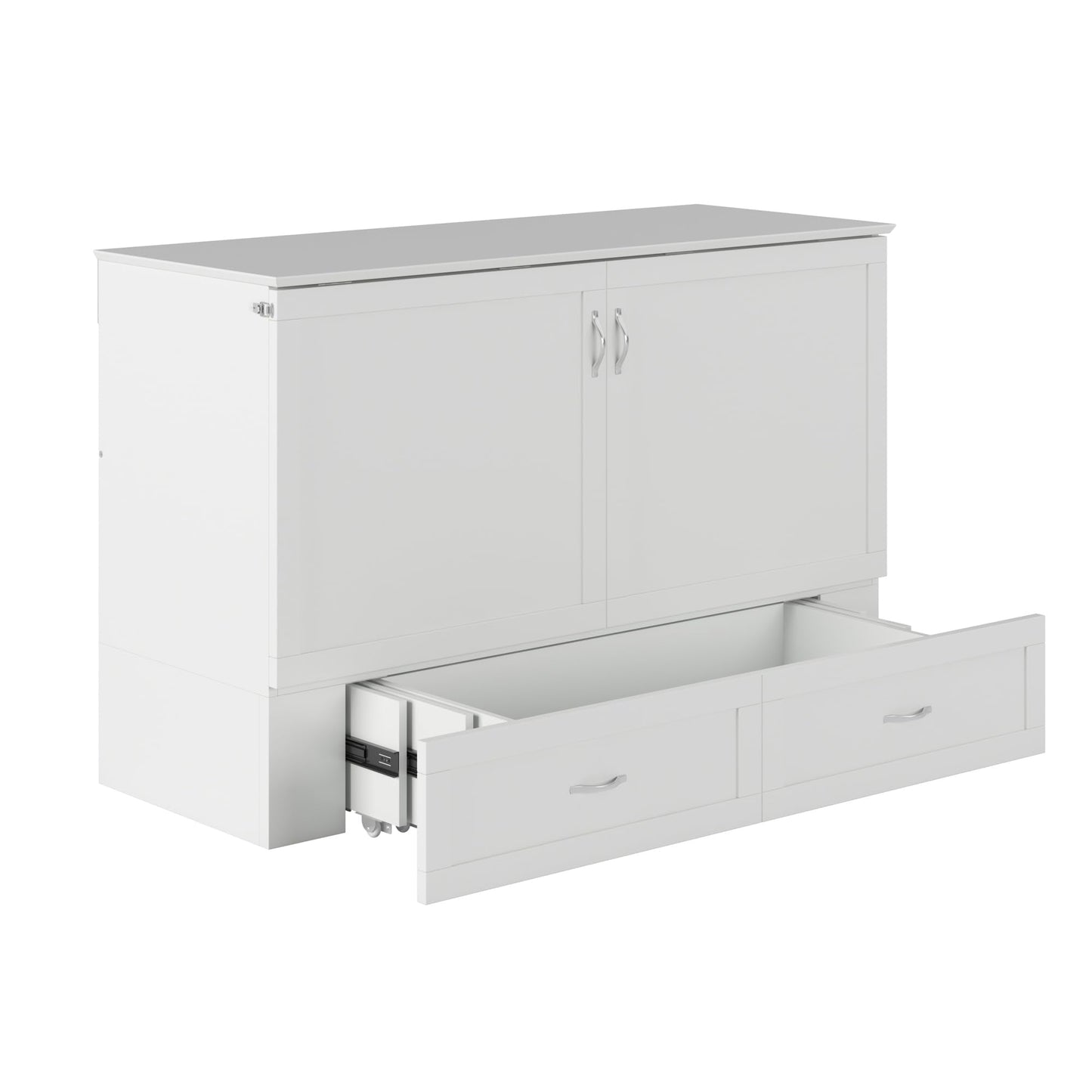 AFI Hamilton Queen Murphy Bed Chest with Mattress, Storage, and Built-in Charger in White