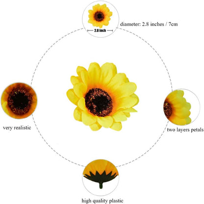 HUIANER Artificial Sunflower Heads, 30PCS 2.8" Fake Simulation Sunflower Head for Wedding Home Party Cake Decoration