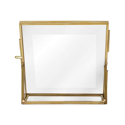 Isaac Jacobs 4x4, Antique Gold, Vintage Style Brass and Glass, Floating Photo Frame, Metal, with Locket Closure and Angled Base, for Pictures, Art, Mementos, Keepsakes (4x4, Antique Gold)