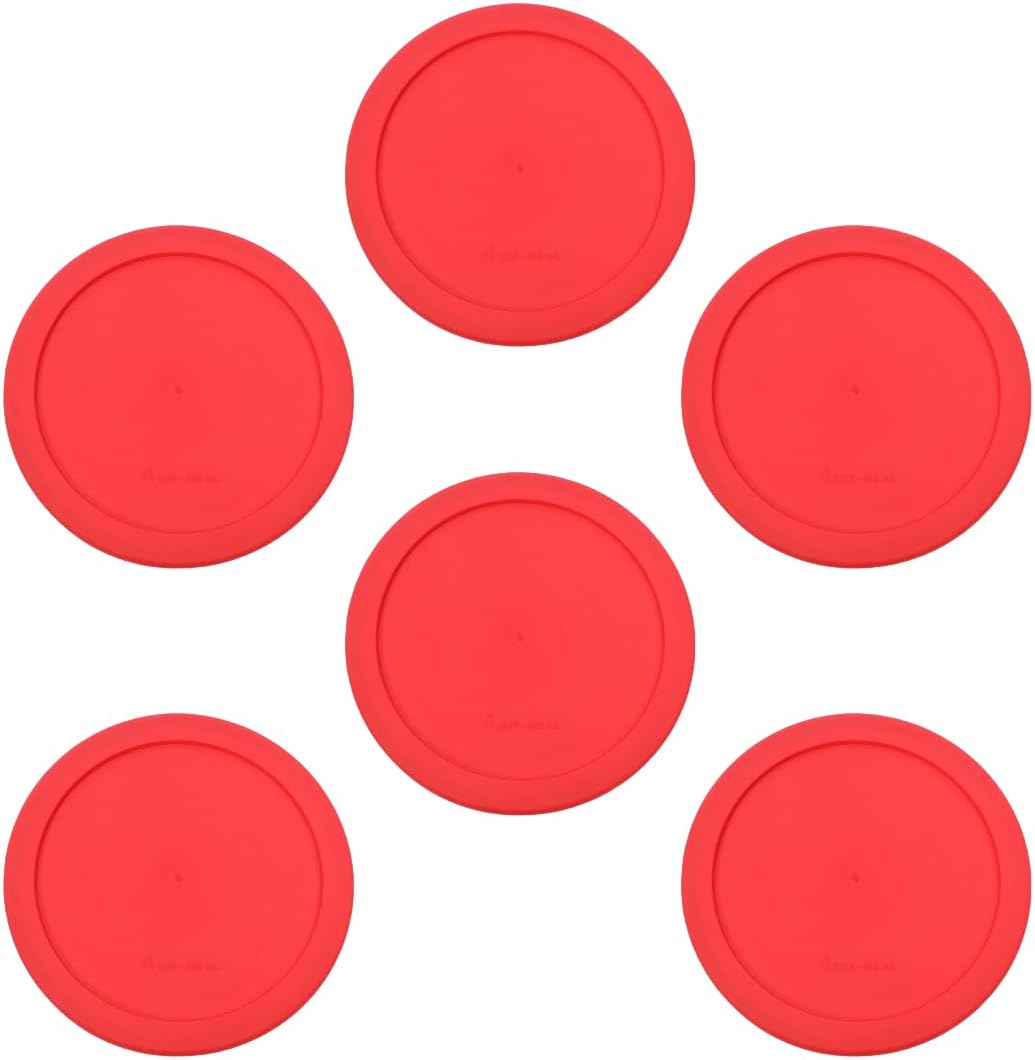 CIBI Food Storage Container Lids (2 Cups, Red - 6PK) for Pyrex and Anchor Round Glass Containers