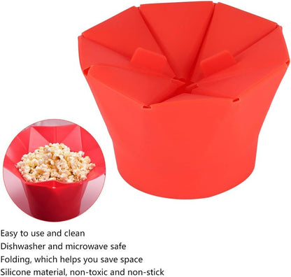 Red Folding Popcorn Bowl, Microwave Oven Popcorn Popper, DIY Silicone Maker for Home Kitchen