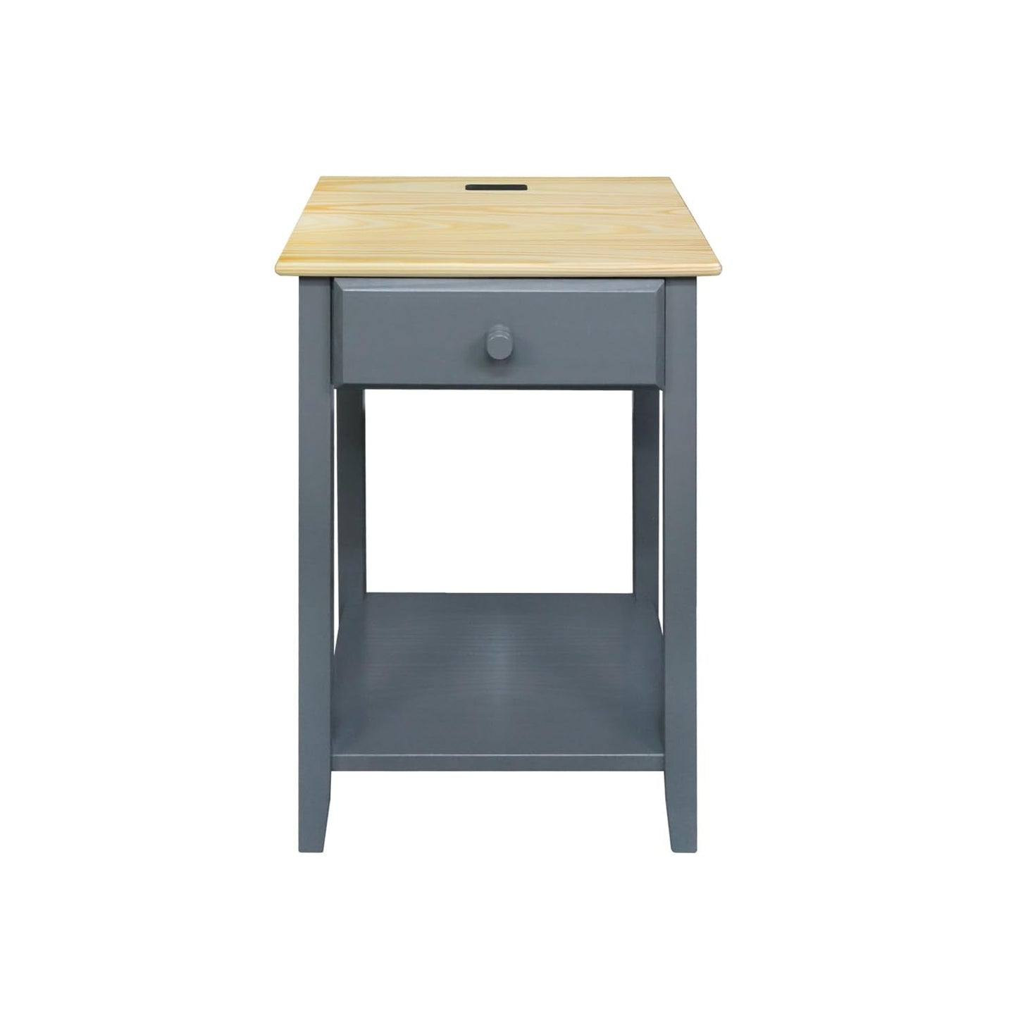 Casual Home Owl Night Stand with USB Port Charging Station and Drawer, 17.5" W x 14.25" D x 24.5" H, Natural Gray