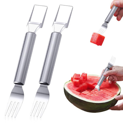 2PCS 2-in-1 Stainless Steel Fruit Cutter, 2026 Upgraded Dual Head Watermelon Fork Slicer Cutters Tool, Summer Watermelon Fork Cutter Slicers Tool Home Kitchen Gadgets (2)