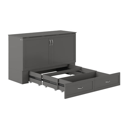 AFI Hamilton Queen Murphy Bed Chest with Mattress, Storage, and Built-in Charger in Grey