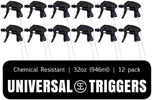 S & E Packaging 12 Pack 28-400 Nozzles 32 oz 9.5" 1.5mL Replacement Trigger Sprayer Heads Black Spray for Bottles