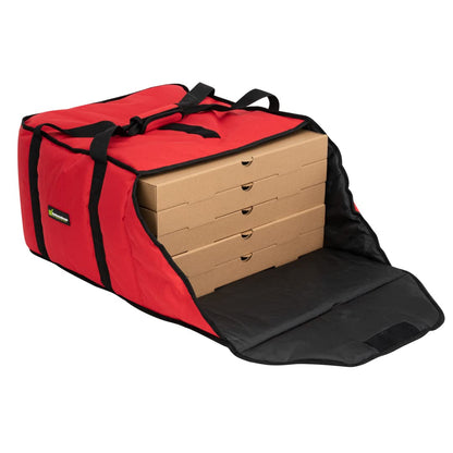 Restaurantware-Delivery Tek 17.5 x 20 x 7.5 Inch Insulated Pizza Bag, 1 Durable Delivery Bag - Holds (3) 18" or (4) 16" Pizza Boxes, Machine Washable, Red Polyester, Extra-Large Flap