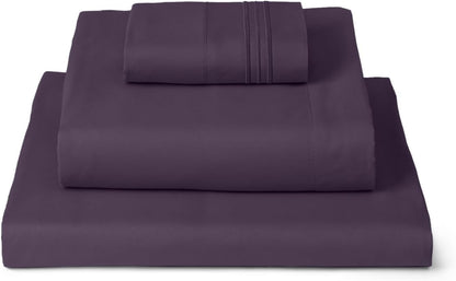 Mellanni Twin Sheets Set - 3 PC Luxury Bedding - Extra Soft, Cooling, Wrinkle & Stain Resistant | Purple