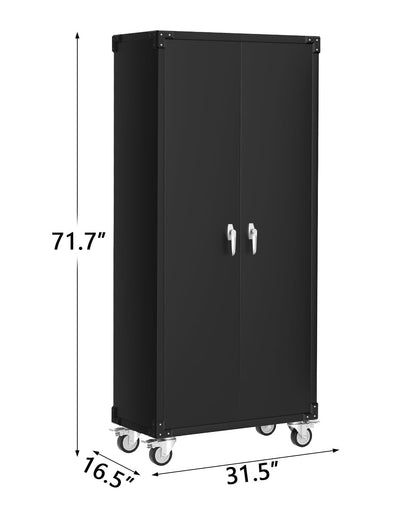 Garvee Large Metal Cabinet Two Lockable Doors Four Wheels,Four Adjustable Dividers Can Be Used As Tool File Storage Suitable for Garages Schools Gyms Offices