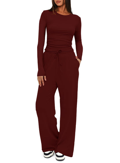 Darong Women's 2 Piece Sets 2025 Fall Outfits Long Sleeve Wide Leg Tracksuits Casual Lounge Set Matching Sets