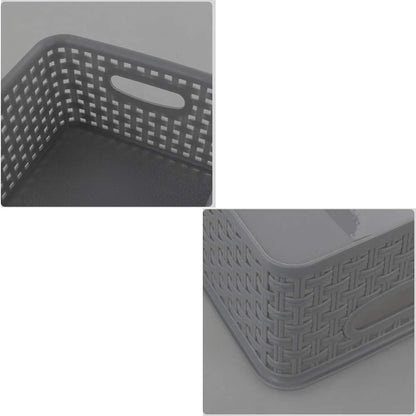 Grey Plastic Storage Basket, 10.03" x 7.67" x 4.05", Set of 6 Packs