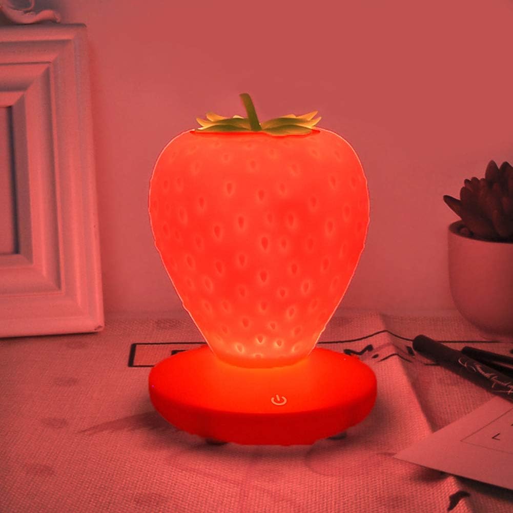 Cute Silicone Strawberry Night Light, LED Color Changing Lamp, 3 Modes Touch, Bedside for Birthday, Christmas