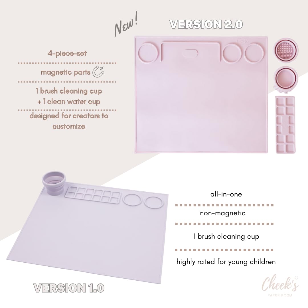 Silicone Craft Mat for Kids Painting – Creator Craft Mat V2.0 with Built-in Collapsible Brush Cleaning Cup | Nonstick Art Mat for Crafts, Resin, Clay & Playdough | Cheek's Paper Room 15" x 17"-Oatmilk