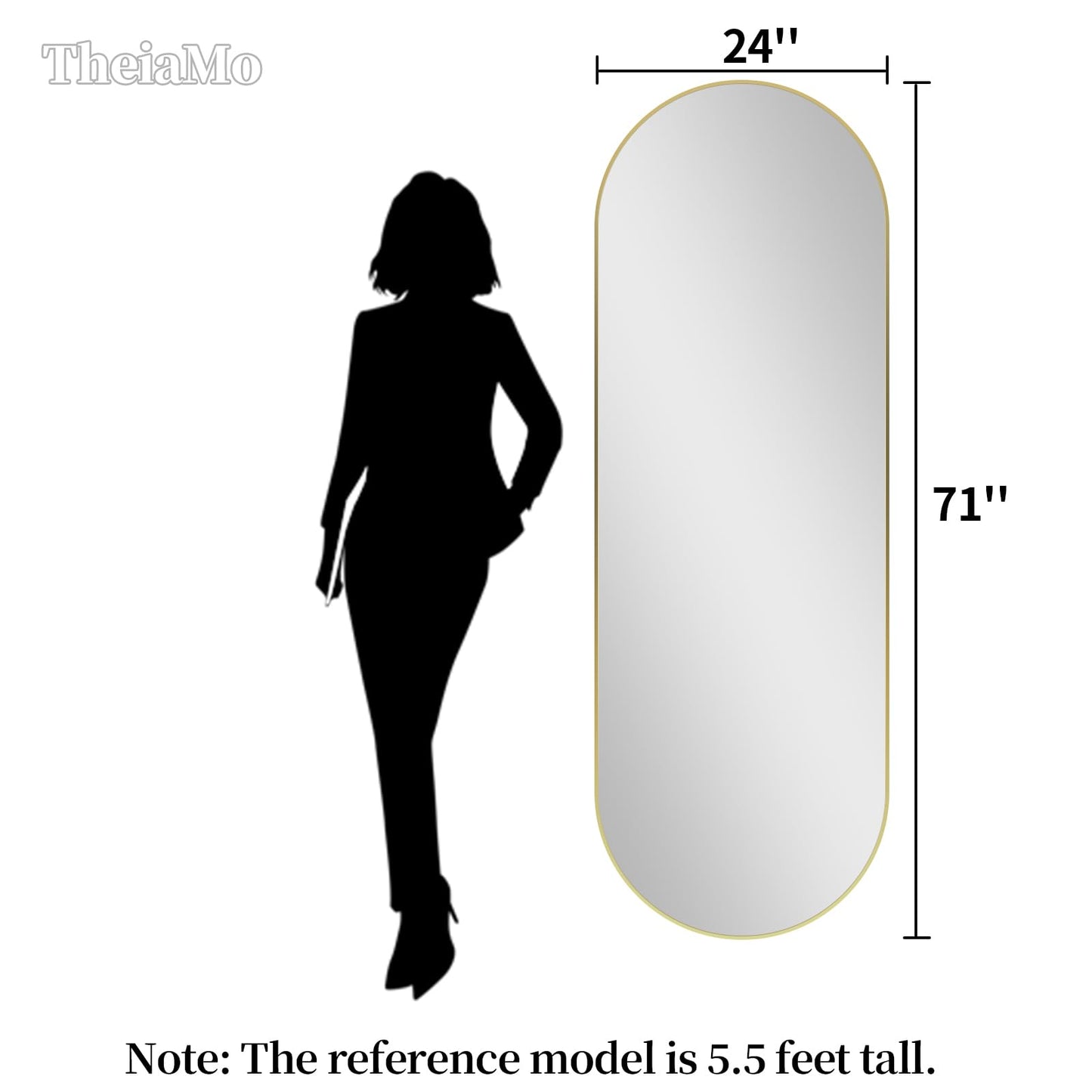TheiaMo Oval Full Length Mirror, 71"×24" Wall-Mounted Mirror with Gold Frame in Shiny Gold, Ultra-Clear Explosion-Proof Dressing Mirror, Simple & Classic Deco for Cloakroom/Bedroom/Living Room