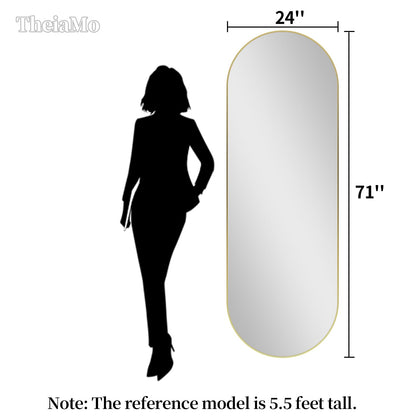 TheiaMo Oval Full Length Mirror, 71"×24" Wall-Mounted Mirror with Gold Frame in Shiny Gold, Ultra-Clear Explosion-Proof Dressing Mirror, Simple & Classic Deco for Cloakroom/Bedroom/Living Room