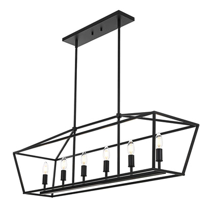 BONLICHT 6 Light Farmhouse Chandelier Black Modern Linear Kitchen Island Lights Industrial Vintage Candle-Style Dining Room Lighting Fixture Hanging Foyer Ceiling Lights with Adjustable Rods,E12 Base