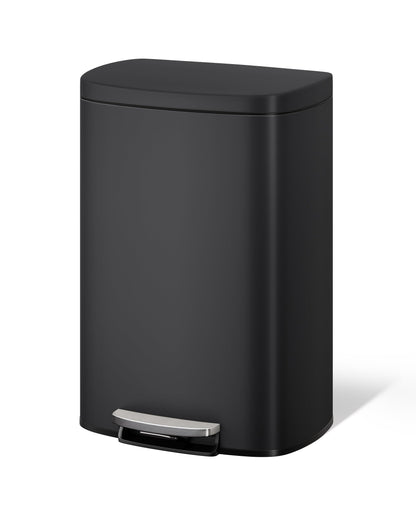 Garvee 13 gal / 50 L Metal Kitchen Trash Can with Lid, Large Rustproof Garbage Can for Kitchen, Step-on Trash Bin with Inner Bucket, Rear Handle, Soft Close Lid, Black