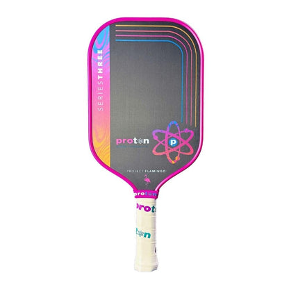 Proton Series Three Project Flamingo Pickleball Paddle - 15mm Velocity Core & Carbon Fiber Face (Pink, Elongated)
