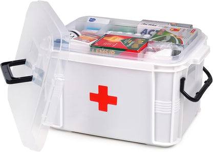 15qt HEY FOLY White Medicine Organizer Storage Box with Tray, Plastic First Aid Box Empty, Thickened Medicine Container