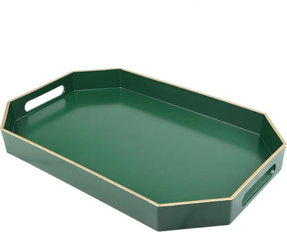 15.7"*10.2"*1.57" Green Decorative Tray with Handles, Versatile Serving Tray for Coffee Table, Ottoman, Ideal
