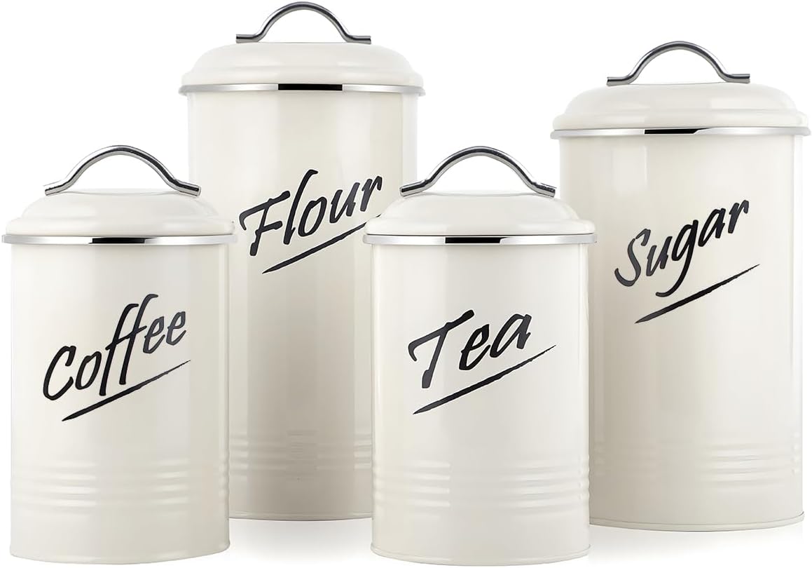 Hillbond Canister Sets, Ivory Food Storage Containers, Carbon Steel Decorative Storage Jars Set of 4