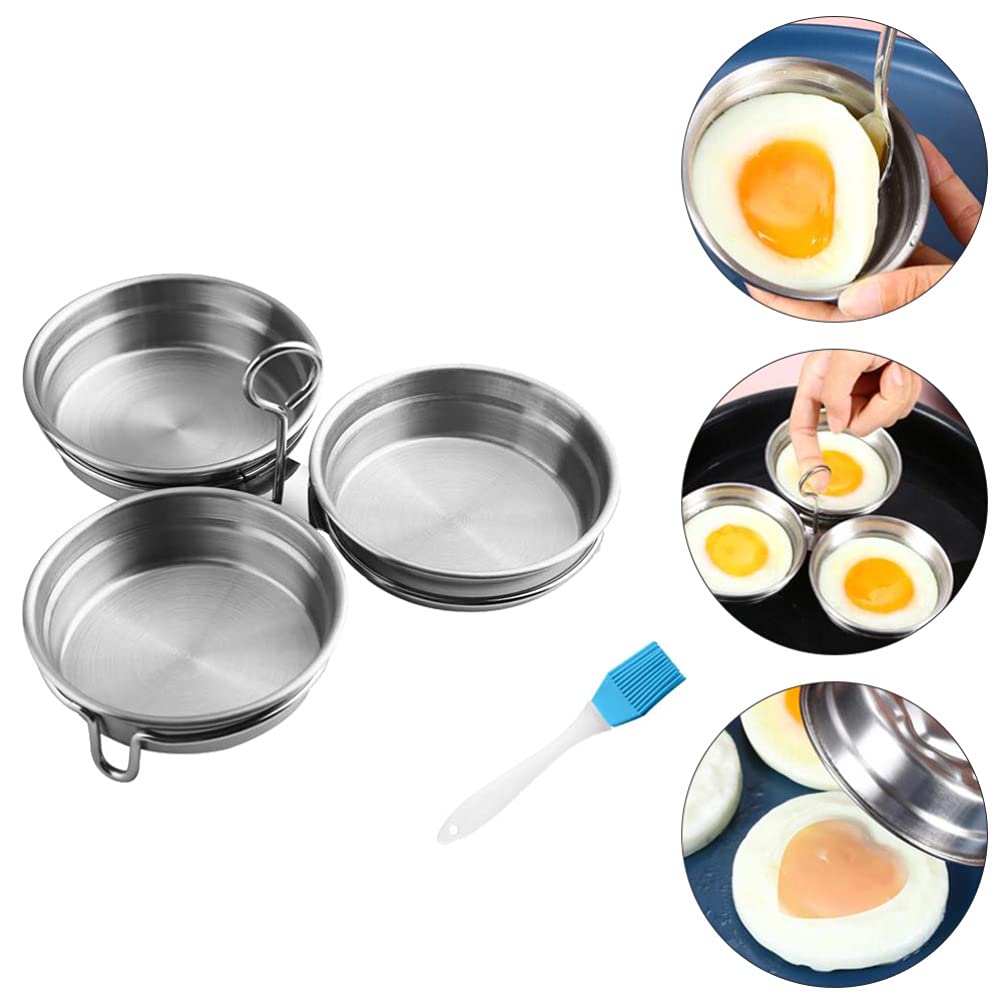 Angoily Egg Poacher Set with Oil Brush - Stainless Steel Egg Mold and Boiling Tray 7.28X7.28X1.18In Easy Clean and Handle for Home Kitchen Cooking