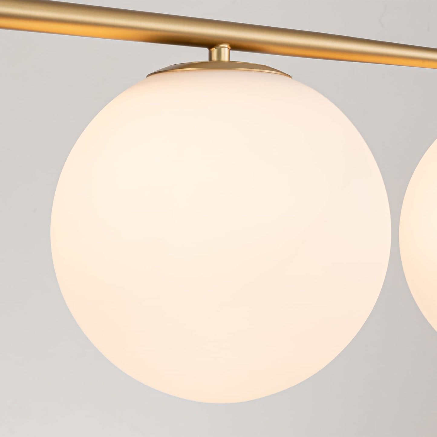 Zicbol 45.3" Modern Linear Chandelier 4-Lights Milk Glass Globe Linear Pendant Light Fixture Brushed Gold Mid Century Chandelier Kitchen Island Dining Room Light Fixture Over Table