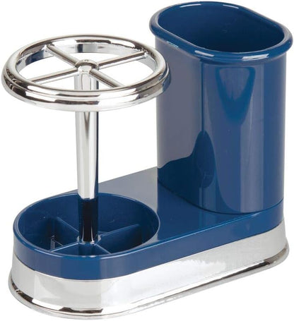 mDesign Decorative Bathroom Dental Storage Organizer for Electric Spin Toothbrush/Toothpaste - Navy Blue/Chrome