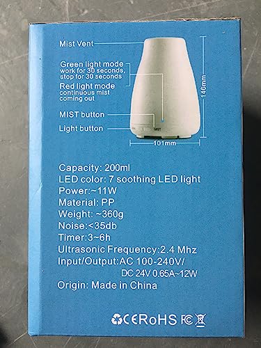 Diffuserlove Essential Oil Diffusers 200ML Remote Control Ultrasonic Mist Humidifiers BPA-Free Aromatherapy Diffuser with 7 Color Lights, Auto Shut-Off for Bedroom Office Kitchen