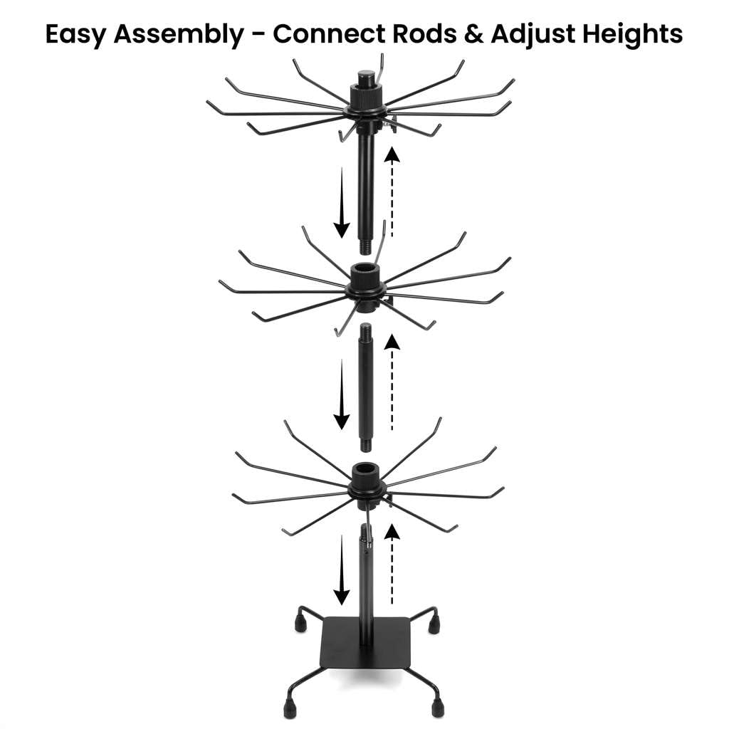 QWORK 3-Tier Rotating Metal Jewelry Display Stand – Adjustable Tabletop Holder for Necklaces, Earrings & Key Rings