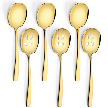 Serving Spoons Set, 9.14 Inch Slotted Spoon Serving Spoon,Stainless Steel Serving Utensils for Buffet(6Pack,Gold)