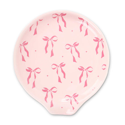 JarThenaAMCS 4.7inch Valentine's Day Pink Bow Spoon Rest Bowknot Small Coffee Ceramic Spoon Holder for Gift Coffee Stirrers Station Teaspoon Bar Stove Top Kitchen Counter Accessories