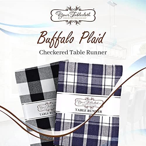 Yourtablecloth Plaid Checkered Table Runner - Washable Indoors or Outdoors (Black and White, 14 x 108)