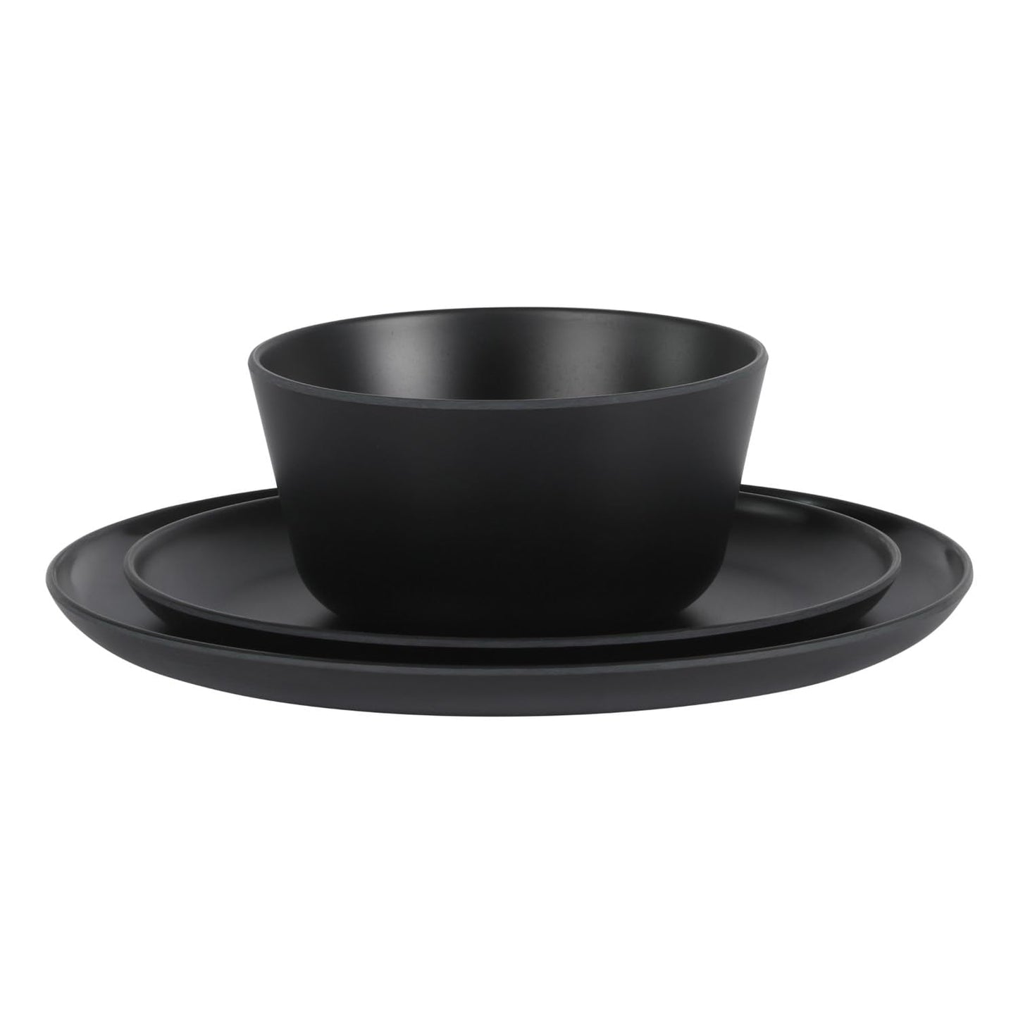 Gibson Home Fairhope 12-Piece Matte Black Melamine Dinnerware Set – Durable Lightweight Plates and Bowls, Kitchen Dining Set